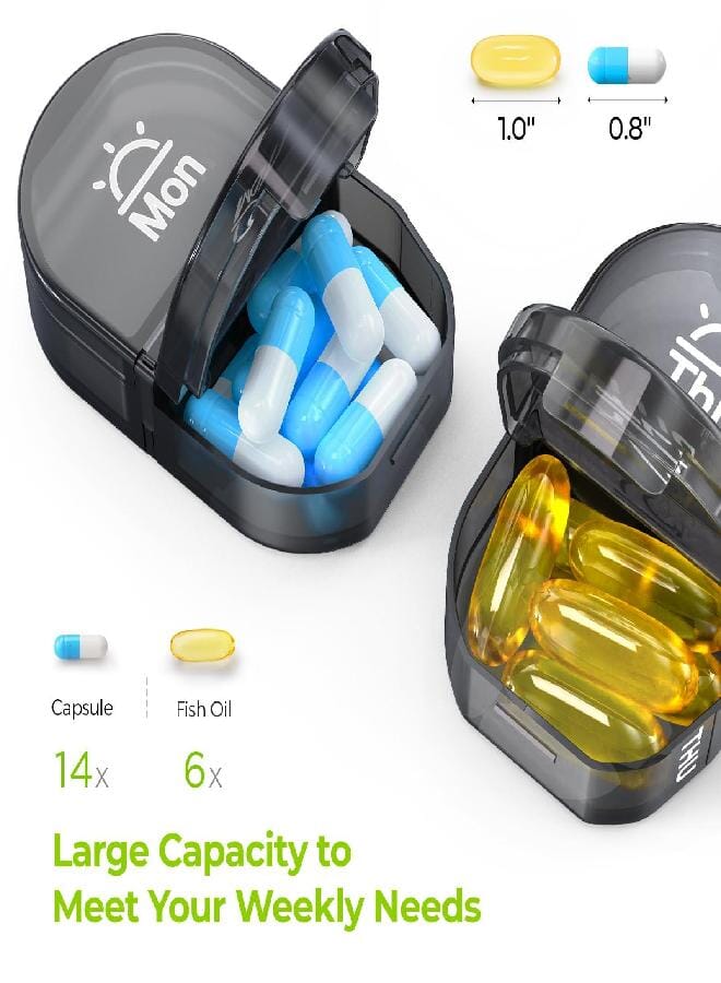 AUV0N AUVON Canvas Bag Travel Pill Organizer 2 Times a Day, Large AM/PM Weekly Pill Box 7 Day Pill Case with Portable Black Zipper Cloth Bag for Holding Supplements, Vitamins and Fish Oils - Image 3